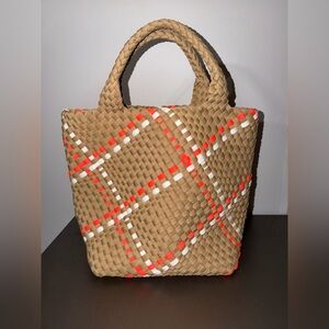 Stylish Tan and Orange Woven Tote Bag